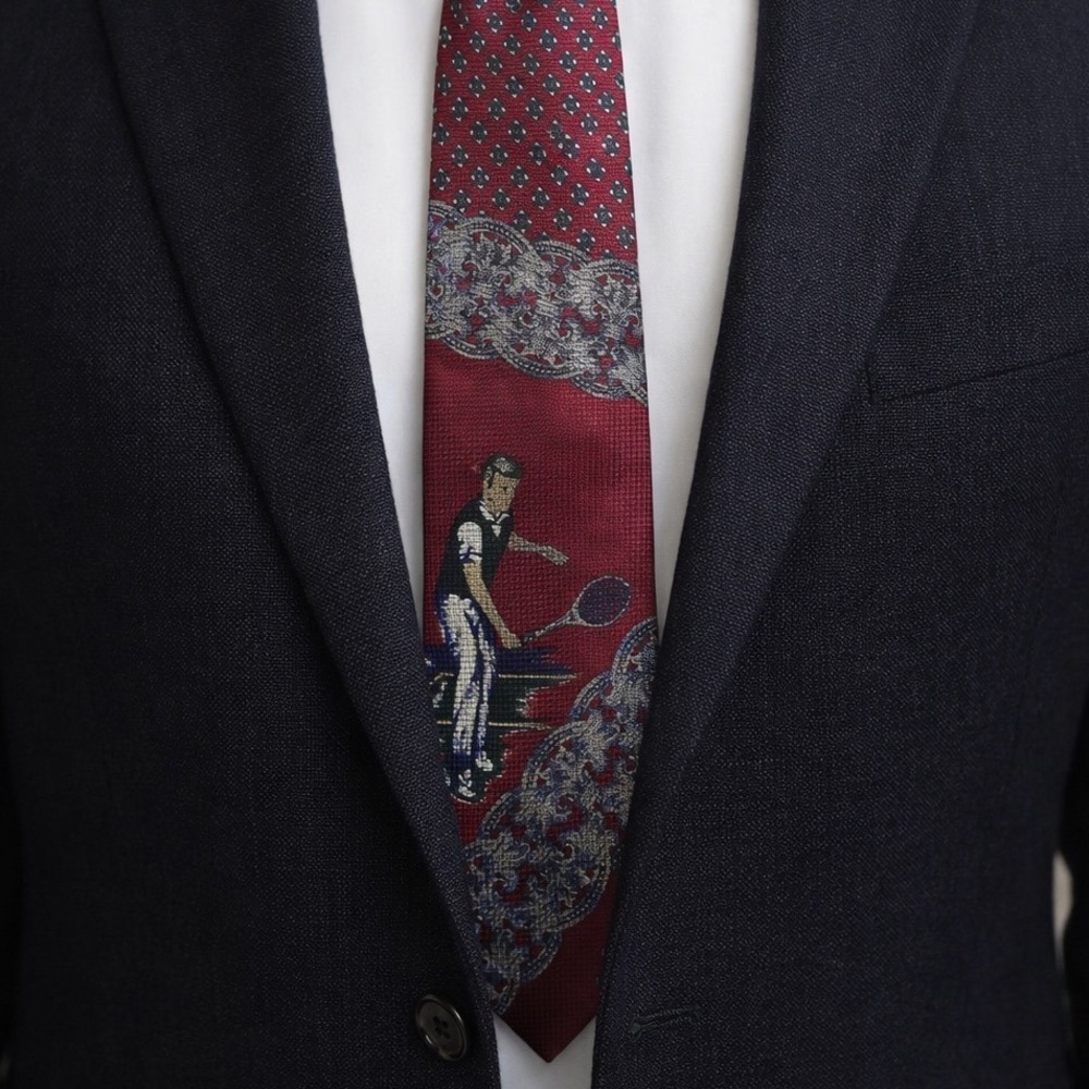 Bill Robinson‎ Mens Silk Tennis Player Tie Red Green Gold